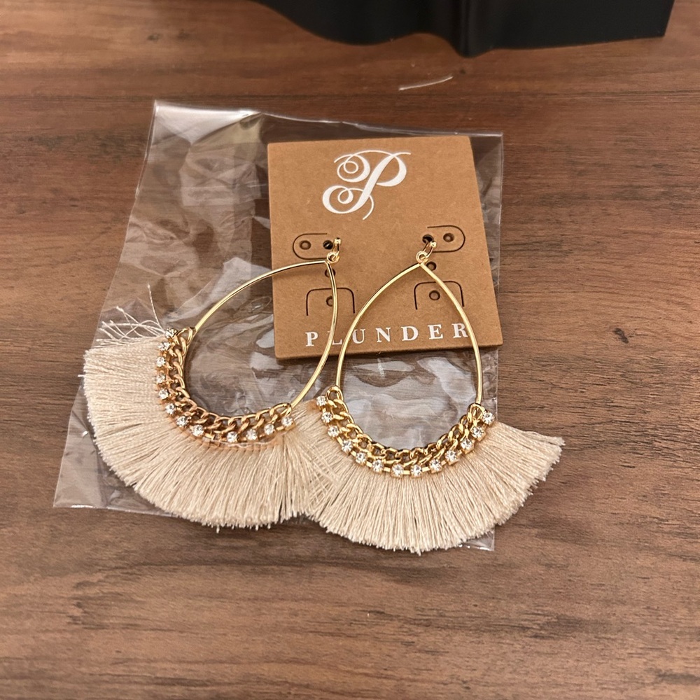 Elegant Gold and Cream Tassel Earrings - Picture 3 of 4